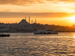 Istanbul Bosphorus at golden hour showing seasonal travel atmosphere in Turkey