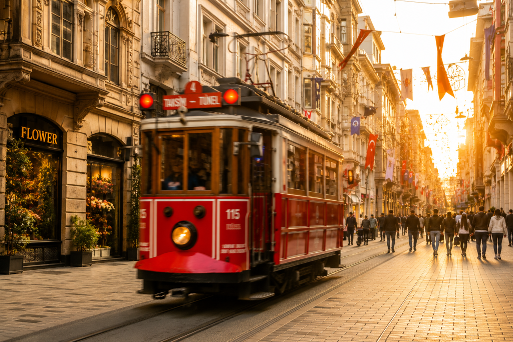 Istanbul tram on Istiklal Street public transport Turkey